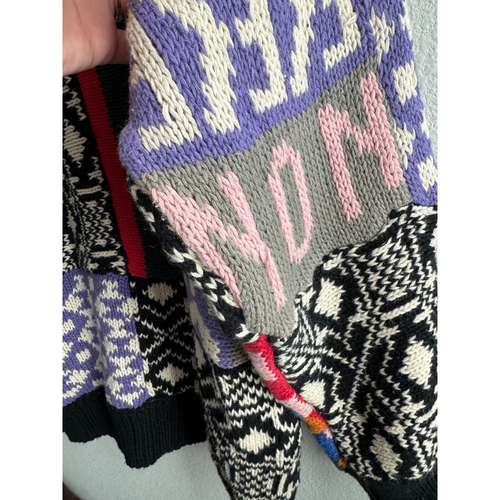 Vintage Absolutely NO! Jeans Patchwork Knit Sweater Multi Color Oversized OSFM - Picture 6 of 10